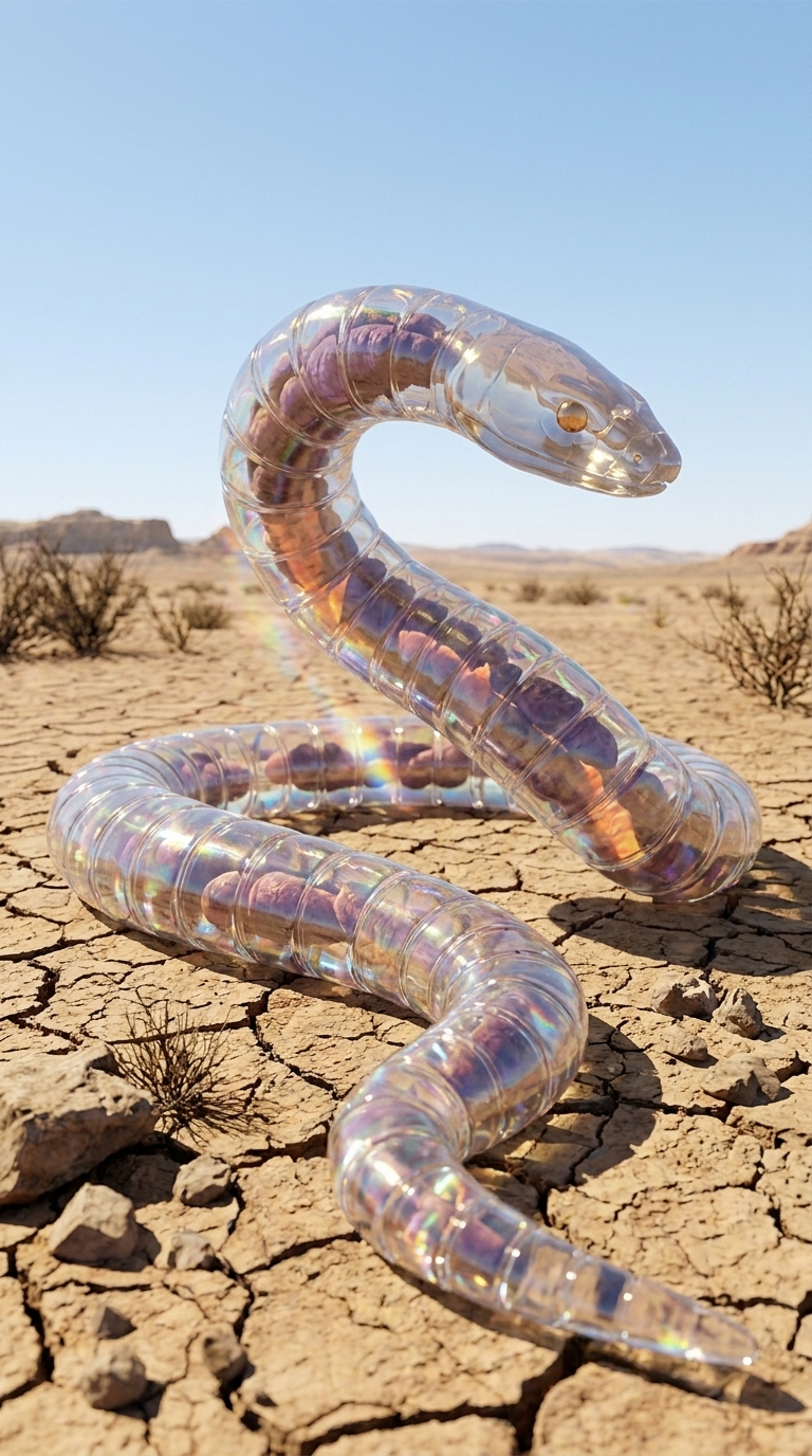 A Glass Serpent — translucent glass-chitined constrictor with visible internal organs